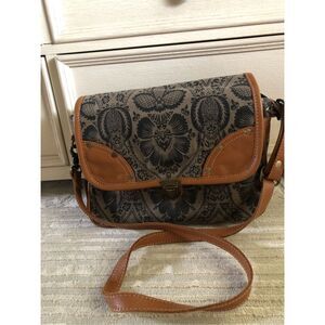 Myra Bag Floral Canvas Leather Crossbody Shoulder Bag Boho